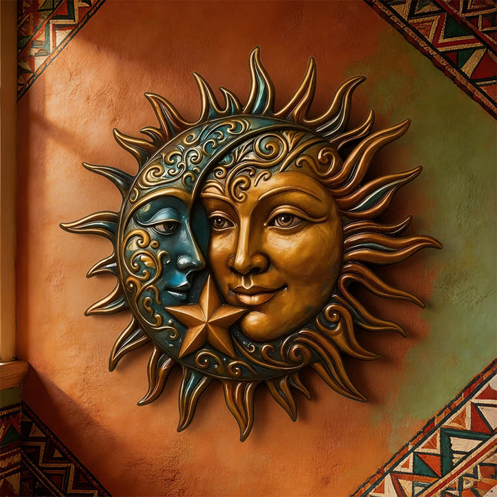 Decorazione murale celeste in metallo con volto di sole e luna Olivenorma - image 5