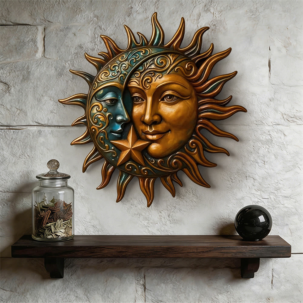 Decorazione murale celeste in metallo con volto di sole e luna Olivenorma - image 4