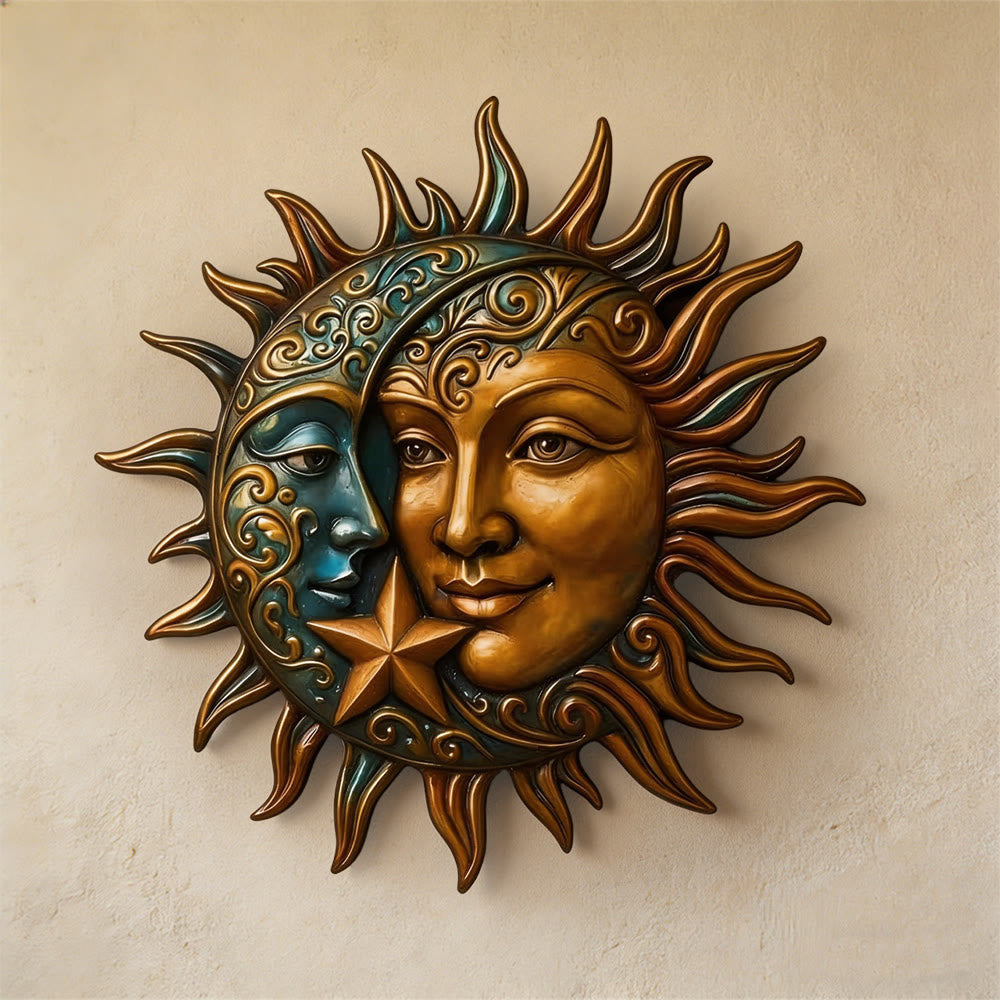 Decorazione murale celeste in metallo con volto di sole e luna Olivenorma - image 3