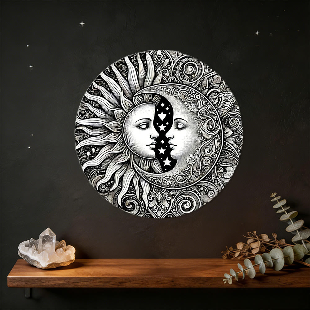 Decorazione murale in metallo Olivenorma con mandala celeste di sole e luna - Boho mistico - image 0