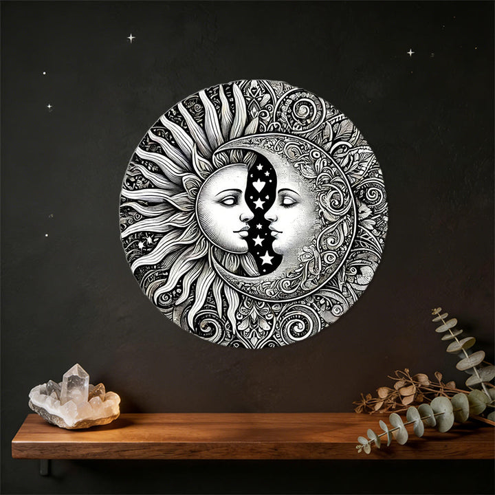 Decorazione murale in metallo Olivenorma con mandala celeste di sole e luna - Boho mistico - image 0