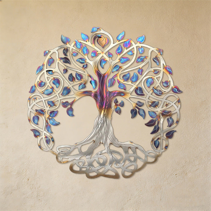 Decorazione da parete in metallo Olivenorma con albero della vita celtico iridescente - Boho artigianale - image 0