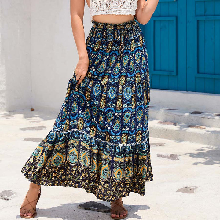 Abito lungo da donna Olivenorma con stampa paisley bohémien, vita alta e balze. - image 11