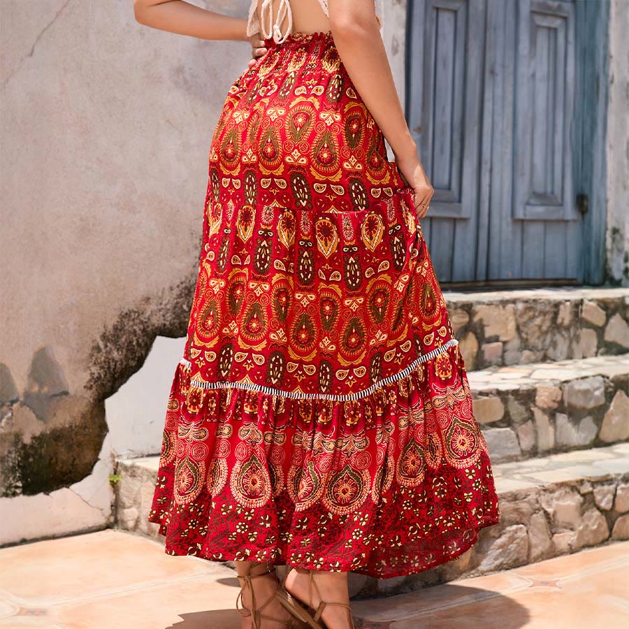 Abito lungo da donna Olivenorma con stampa paisley bohémien, vita alta e balze. - image 14