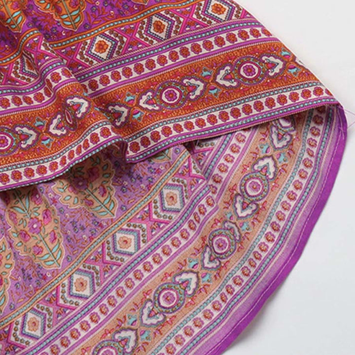 Abito lungo da donna Olivenorma con stampa floreale bohémien, vita alta e orlo asimmetrico. - image 6