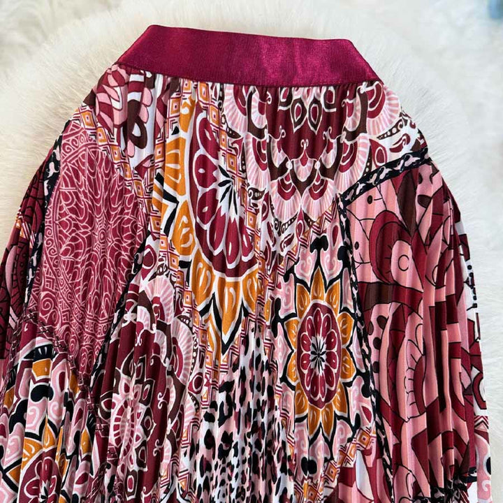Abito lungo da donna Olivenorma con stampa patchwork bohémien, vita alta e pieghe. - image 4
