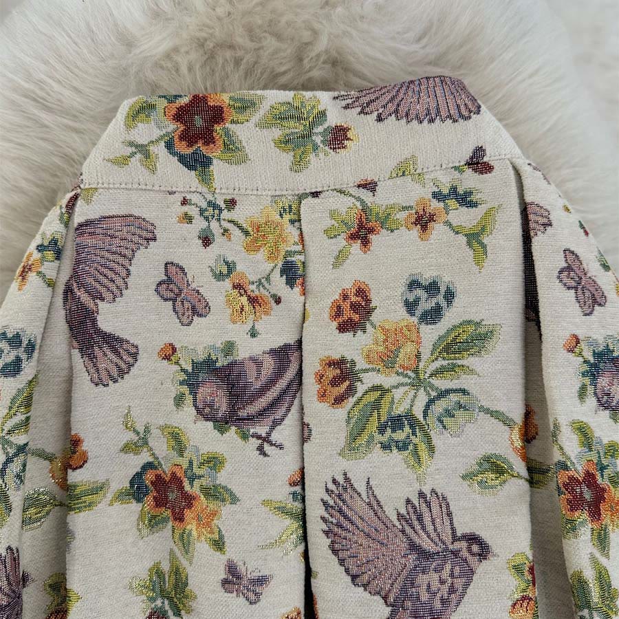 Abito lungo da donna Olivenorma con stampa floreale e uccelli in stile bohémien, vita alta e pieghe. - image 5