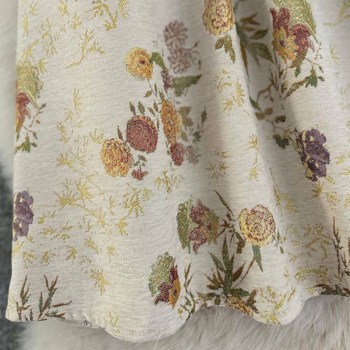 Abito lungo da donna Olivenorma con stampa floreale e uccelli in stile bohémien, vita alta e pieghe. - image 7