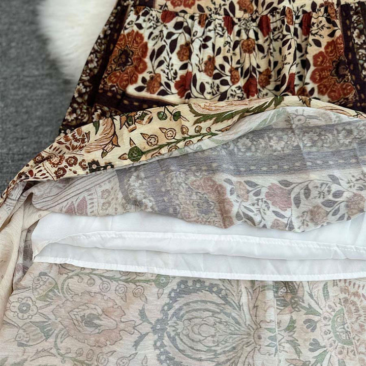 Abito lungo da donna Olivenorma Boho Patchwork a vita alta - image 13