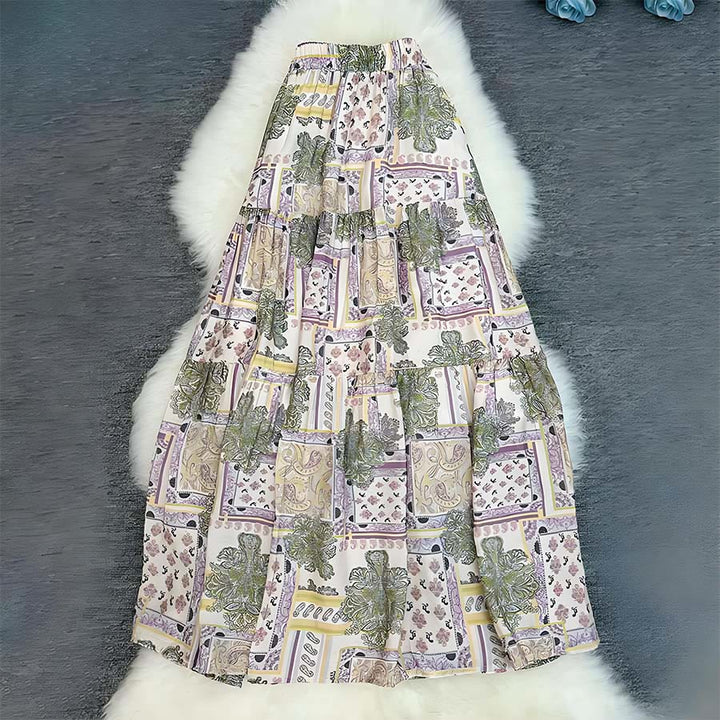 Abito lungo da donna Olivenorma Boho Patchwork a vita alta - Blu - image 15