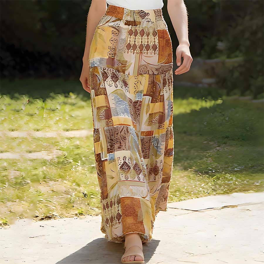 Abito lungo da donna Olivenorma Boho Patchwork a vita alta - image 3