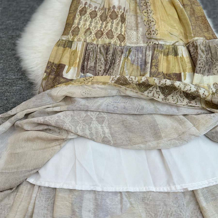 Abito lungo da donna Olivenorma Boho Patchwork a vita alta - image 8
