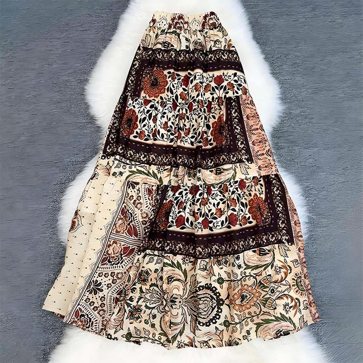 Abito lungo da donna Olivenorma Boho Patchwork a vita alta - Rosso - image 12