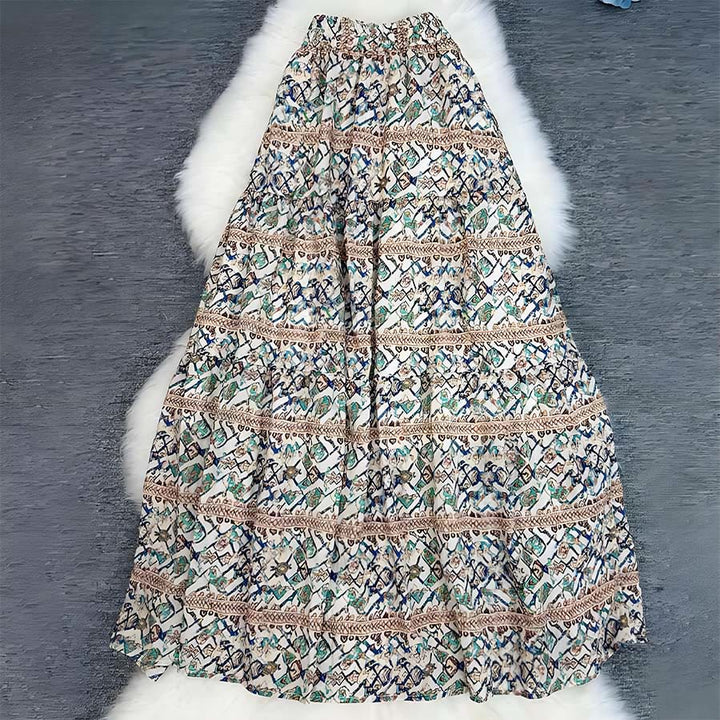 Abito lungo da donna Olivenorma Boho Patchwork a vita alta - Viola - image 26