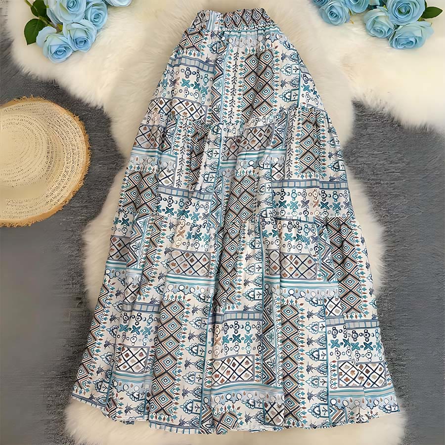 Abito lungo da donna Olivenorma Boho Patchwork a vita alta - Verde - image 31