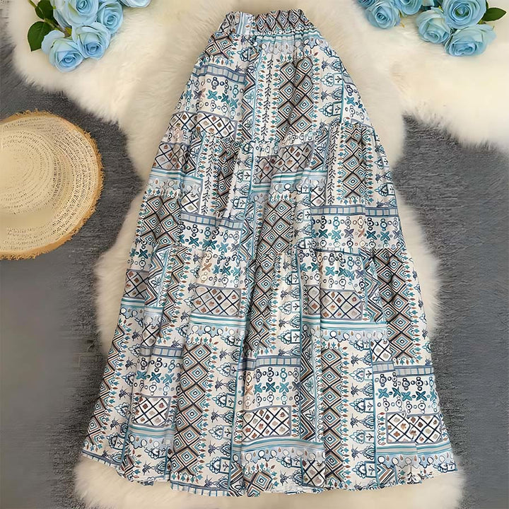 Abito lungo da donna Olivenorma Boho Patchwork a vita alta - Verde - image 31