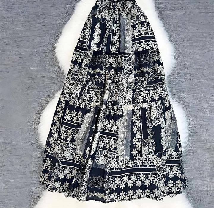 Abito lungo da donna Olivenorma Boho Patchwork a vita alta - Nero - image 23