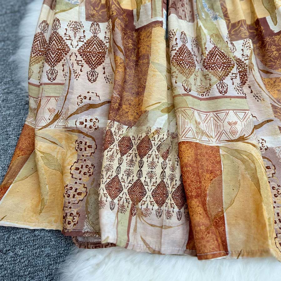 Abito lungo da donna Olivenorma Boho Patchwork a vita alta - image 5