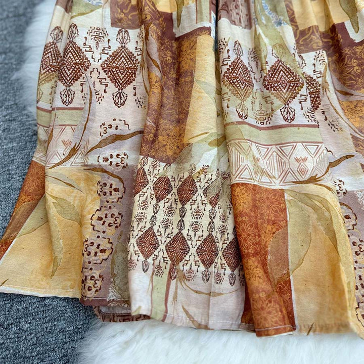 Abito lungo da donna Olivenorma Boho Patchwork a vita alta - image 5