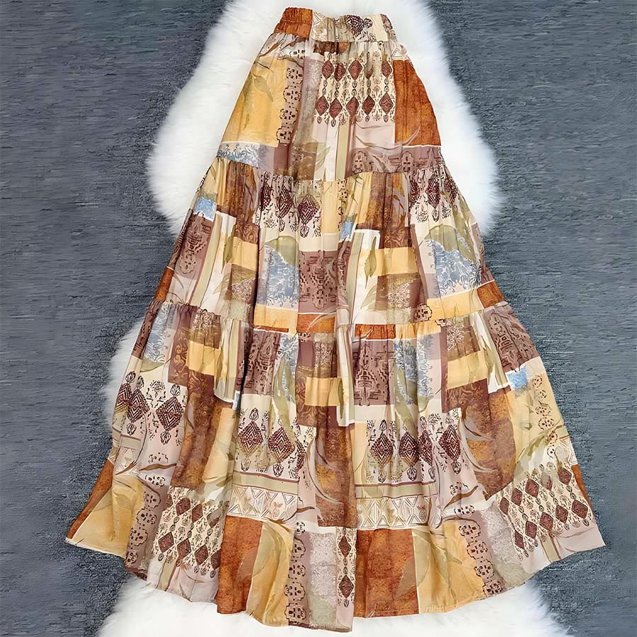 Abito lungo da donna Olivenorma Boho Patchwork a vita alta - image 1