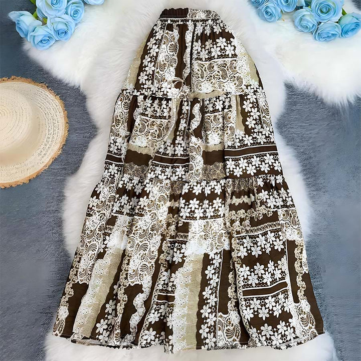 Abito lungo da donna Olivenorma Boho Patchwork a vita alta - Caffè - image 30