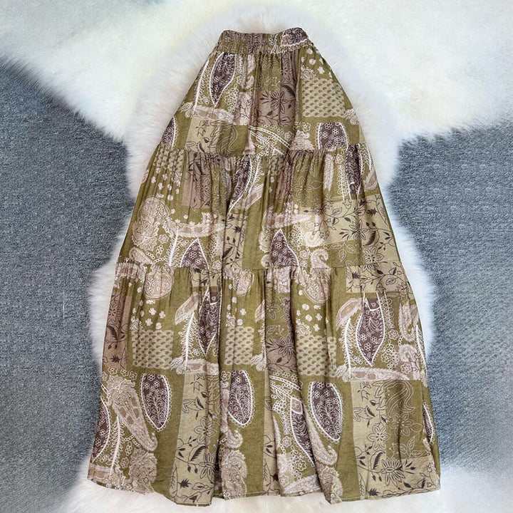 Abito lungo da donna Olivenorma Boho Patchwork a vita alta - Giallo - image 29