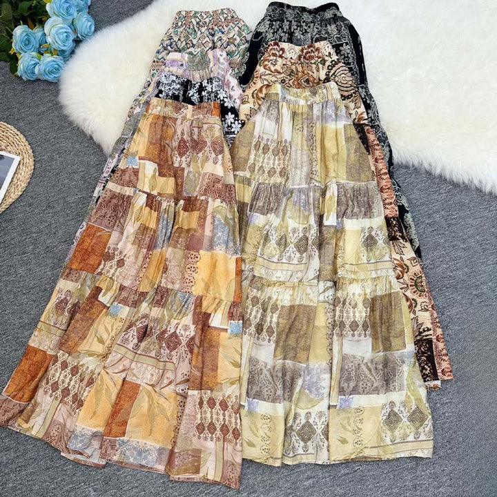 Abito lungo da donna Olivenorma Boho Patchwork a vita alta - image 32