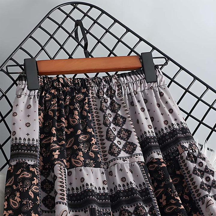 Abito lungo da donna Olivenorma in stile bohémien con stampa patchwork paisley e vita alta. - image 14