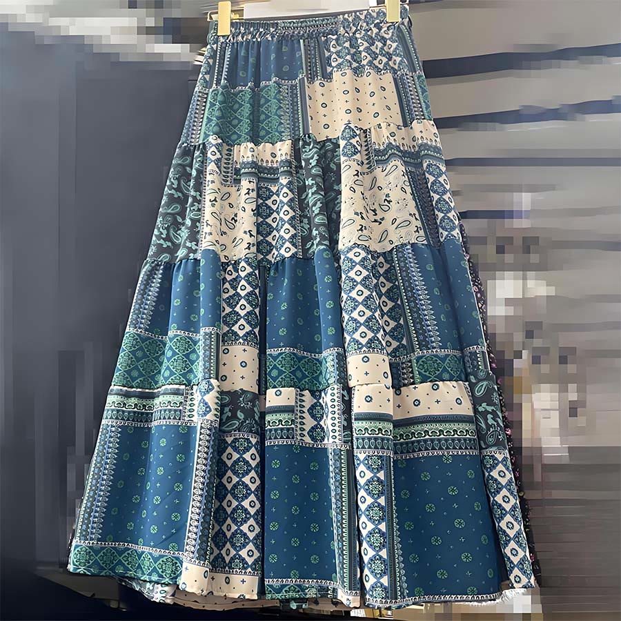 Abito lungo da donna Olivenorma in stile bohémien con stampa patchwork paisley e vita alta. - image 4