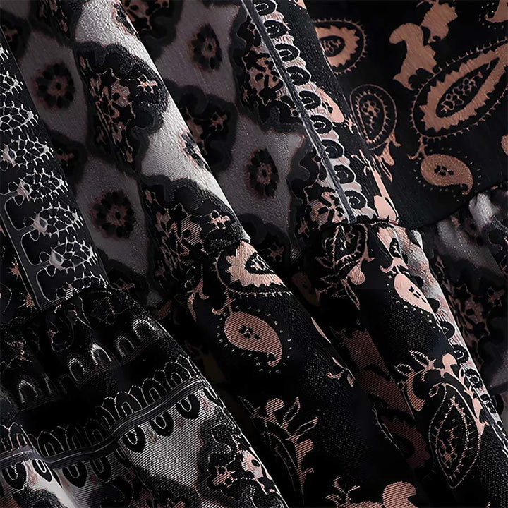 Abito lungo da donna Olivenorma in stile bohémien con stampa patchwork paisley e vita alta. - image 13
