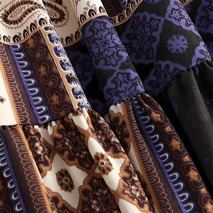 Abito lungo da donna Olivenorma in stile bohémien con stampa patchwork paisley e vita alta. - image 11