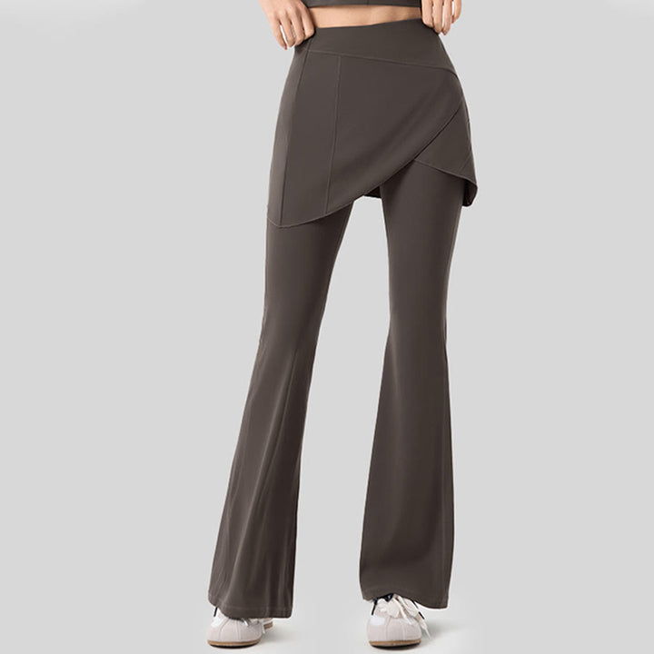 Pantaloni lunghi da donna Olivenorma Yoga a vita alta con gonna svasata. - Marrone kaki - XL - image 4