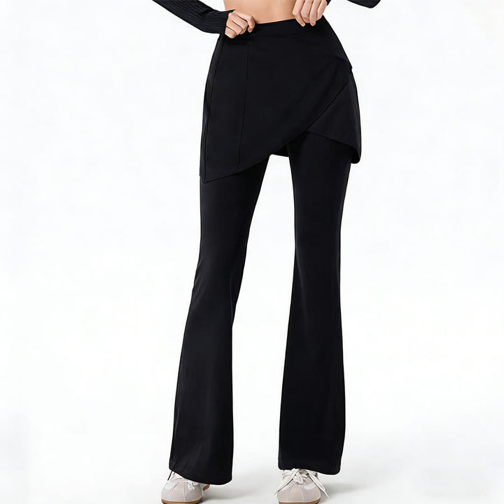 Pantaloni lunghi da donna Olivenorma Yoga a vita alta con gonna svasata. - image 3