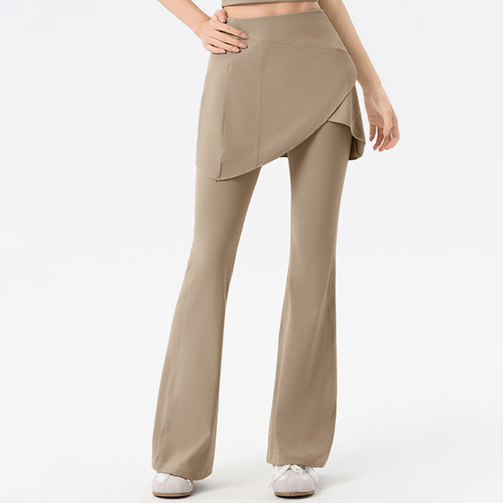 Pantaloni lunghi da donna Olivenorma Yoga a vita alta con gonna svasata. - Cachi - XL - image 9