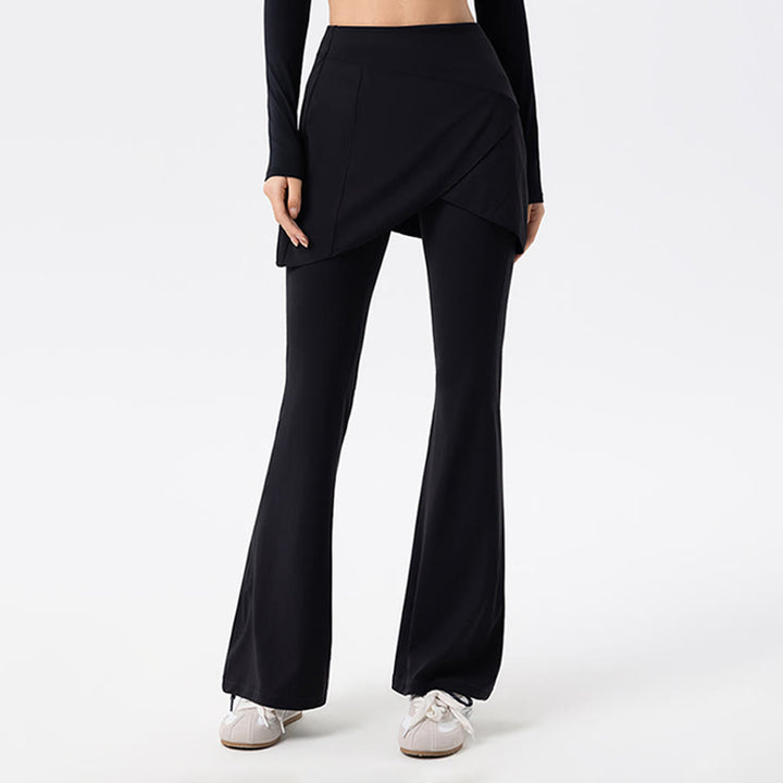 Pantaloni lunghi da donna Olivenorma Yoga a vita alta con gonna svasata. - Nero - XL - image 0