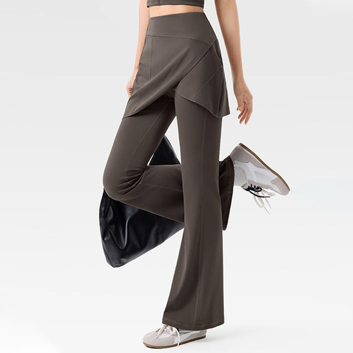 Pantaloni lunghi da donna Olivenorma Yoga a vita alta con gonna svasata. - image 5