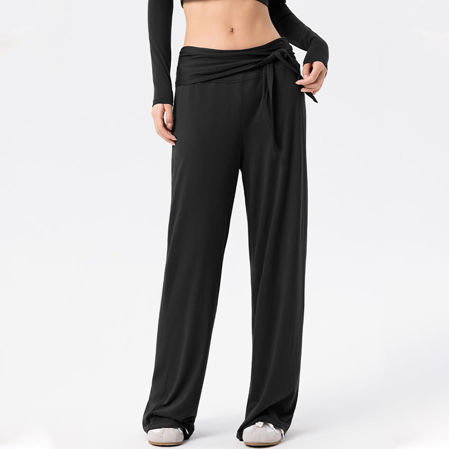 Pantaloni da yoga lunghi da donna Olivenorma a gamba larga, vita alta e cintura in vita. - Nero - XL - image 11