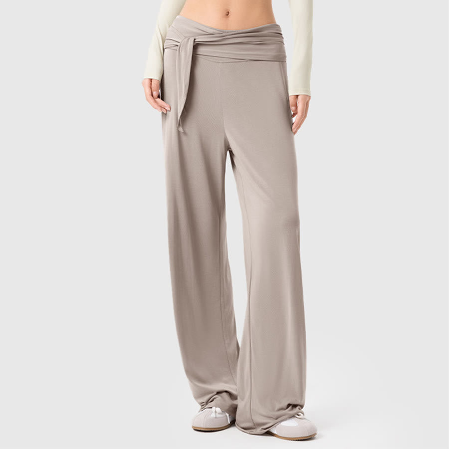 Pantaloni da yoga lunghi da donna Olivenorma a gamba larga, vita alta e cintura in vita. - Grigio chiaro - XL - image 8