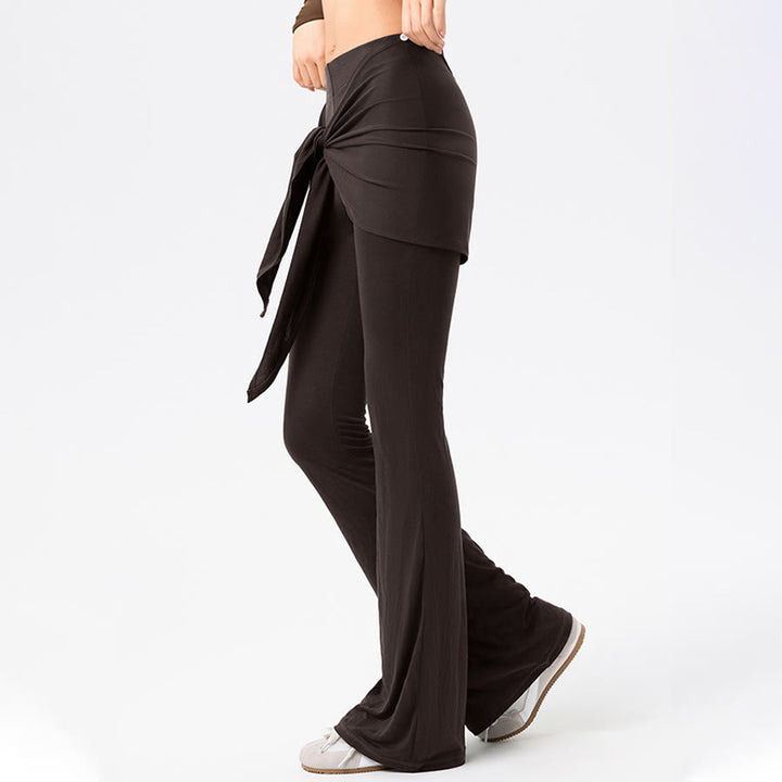 Pantaloni da yoga lunghi da donna Olivenorma a gamba svasata, vita alta, con laccetti. - image 11