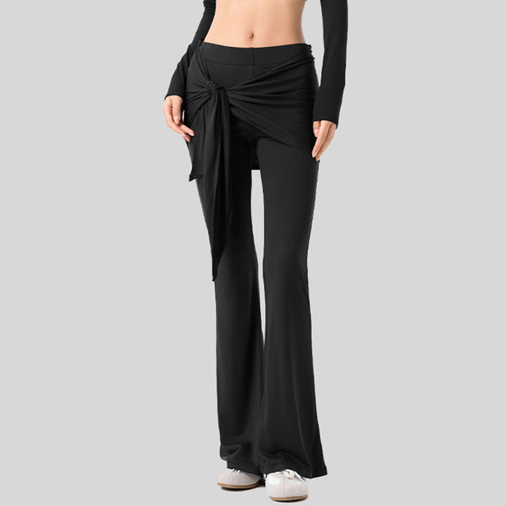 Pantaloni da yoga lunghi da donna Olivenorma a gamba svasata, vita alta, con laccetti. - Nero - XL - image 15