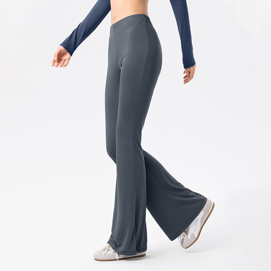 Pantaloni da yoga lunghi da donna Olivenorma a gamba svasata, vita alta, con laccetti. - image 5