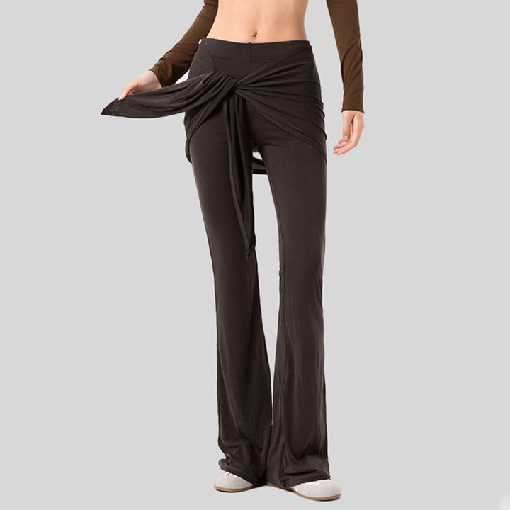 Pantaloni da yoga lunghi da donna Olivenorma a gamba svasata, vita alta, con laccetti. - Torta al cioccolato - XL - image 10