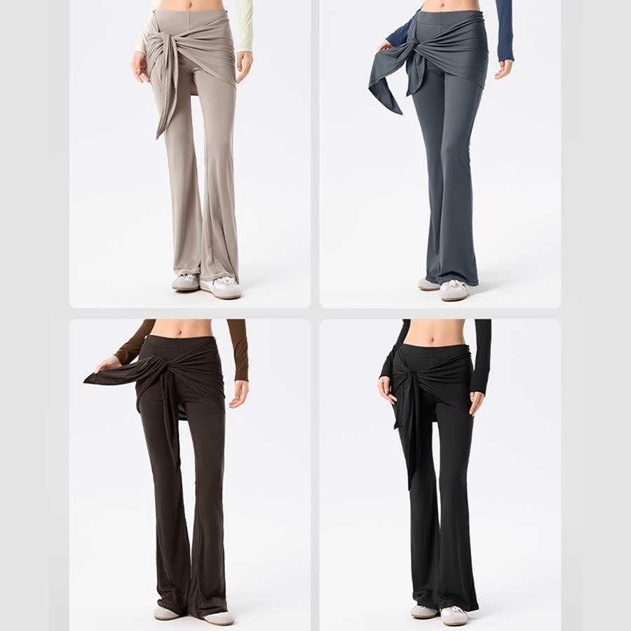 Pantaloni da yoga lunghi da donna Olivenorma a gamba svasata, vita alta, con laccetti. - image 18