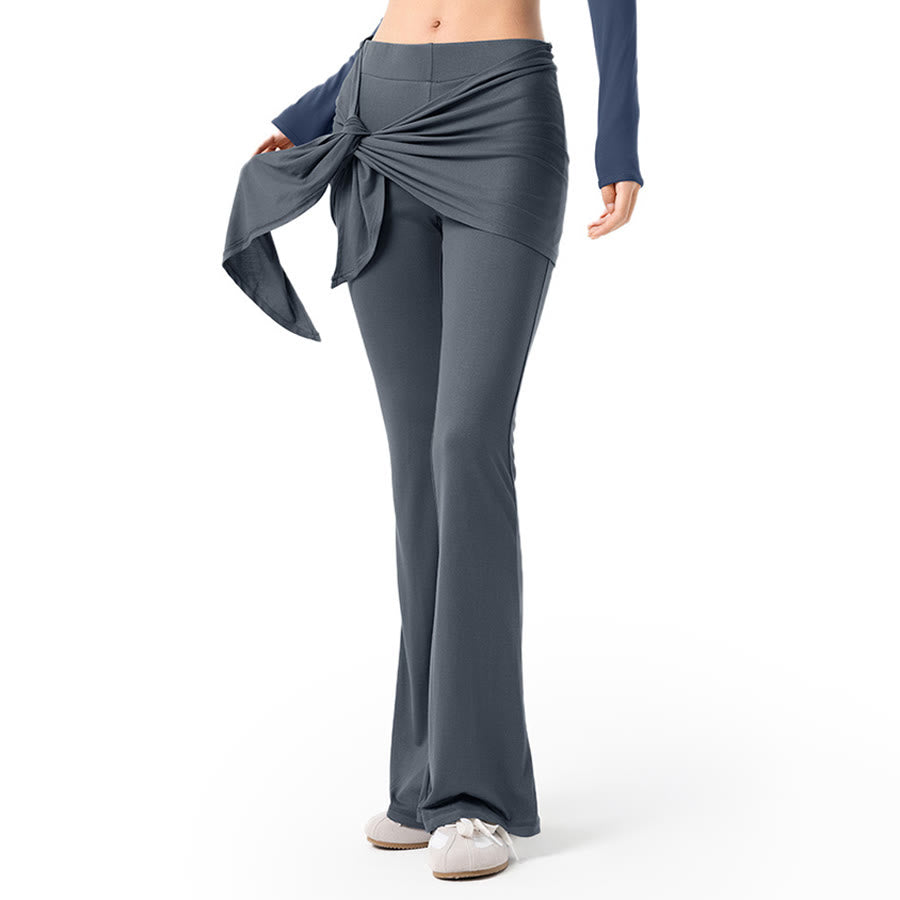 Pantaloni da yoga lunghi da donna Olivenorma a gamba svasata, vita alta, con laccetti. - image 8