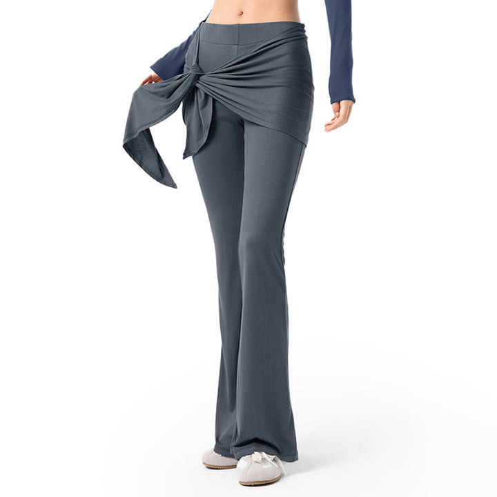 Pantaloni da yoga lunghi da donna Olivenorma a gamba svasata, vita alta, con laccetti. - image 8