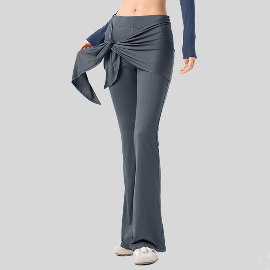 Pantaloni da yoga lunghi da donna Olivenorma a gamba svasata, vita alta, con laccetti. - Blu inchiostro - XL - image 4