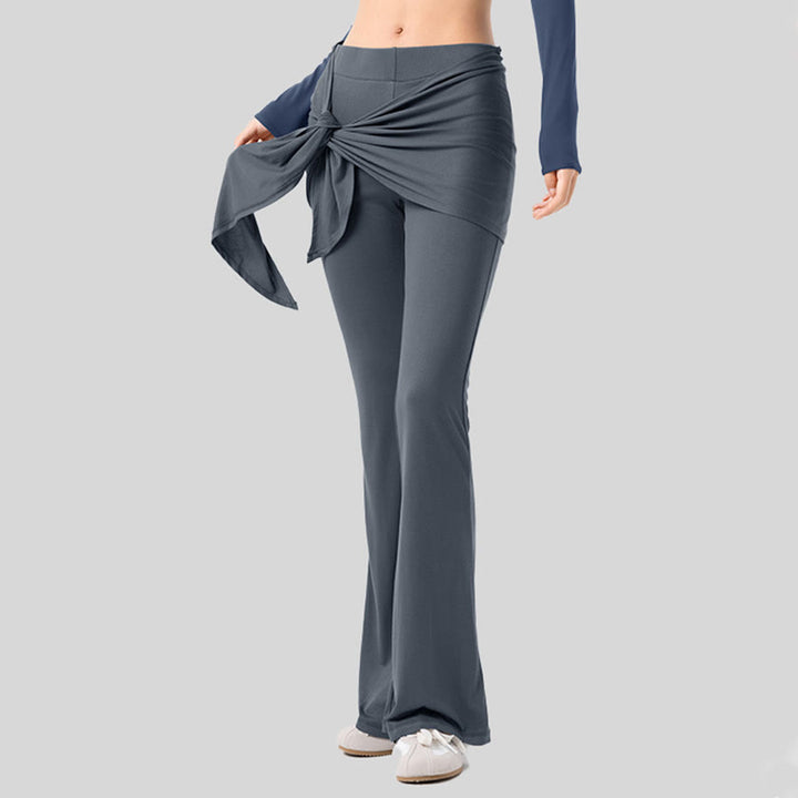 Pantaloni da yoga lunghi da donna Olivenorma a gamba svasata, vita alta, con laccetti. - Blu inchiostro - XL - image 4