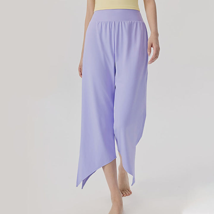 Pantaloni da yoga da donna Olivenorma a gamba larga, vita alta, asimmetrici e corti. - Blu-violetto brillante - XL - image 0