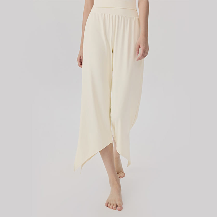 Pantaloni da yoga da donna Olivenorma a gamba larga, vita alta, asimmetrici e corti. - Latte di cocco bianco - XL - image 7