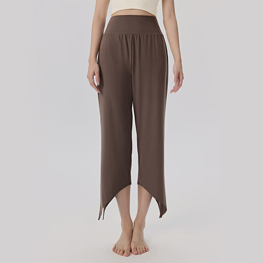 Pantaloni da yoga da donna Olivenorma a gamba larga, vita alta, asimmetrici e corti. - Marrone kaki - XL - image 11